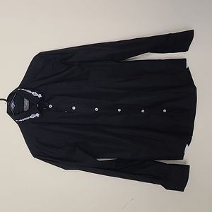 NWT Black Dress Shirt Long Sleeves 100% Cotton embroidery Button Down Size S